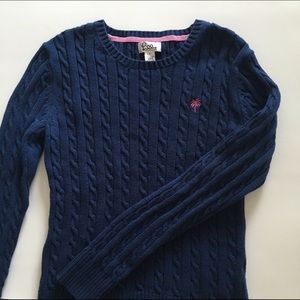 Lilly Pulitzer Navy Cable Knit Cotton Sweater L Large Embroidery Palm